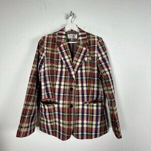 Vintage Womens Plaid Blazer Jacket Size 7 Red Tartan Preppy Lined Japan Made